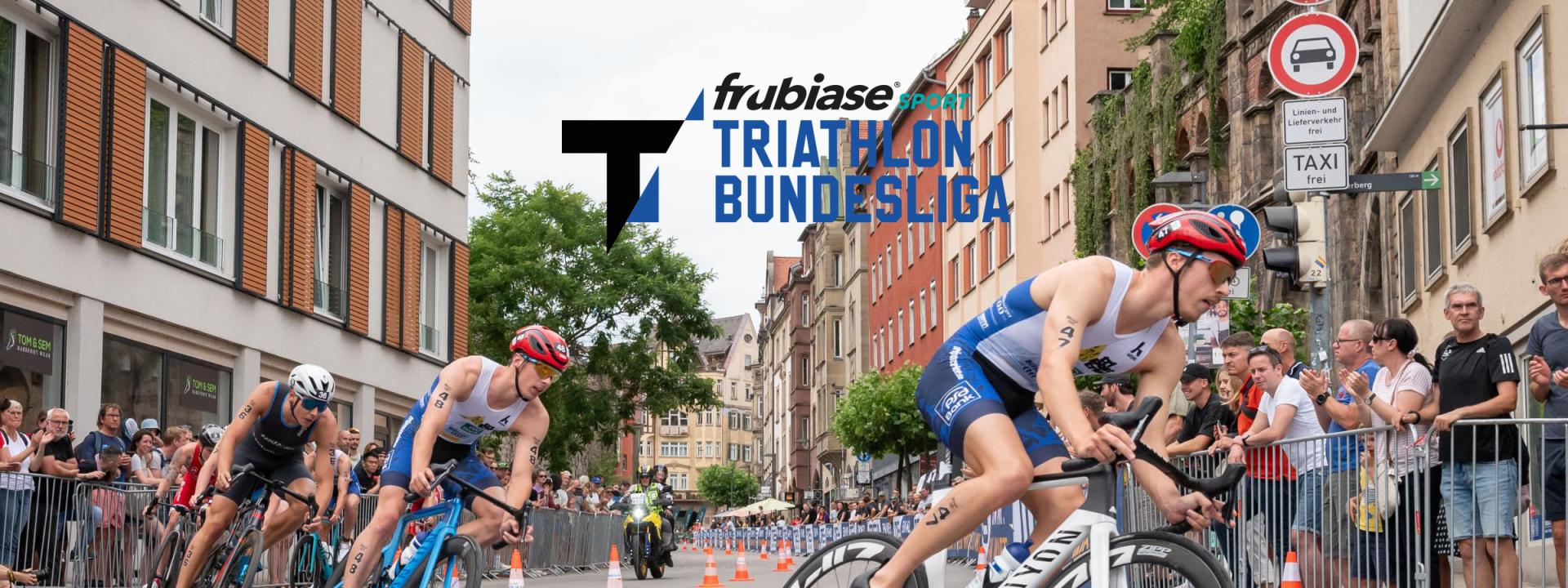 Logo Titelpartner frubiase SPORT Hintergrund Triathleten auf dem Fahrrad