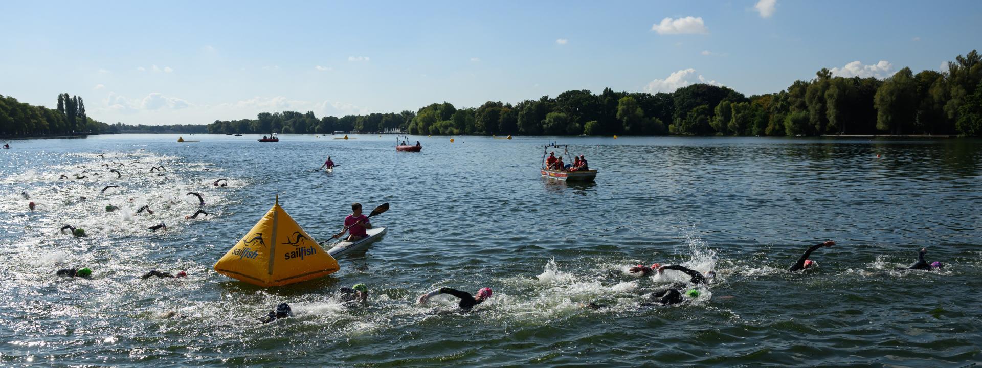 Top-Shot von den Schwimmern im Maschsee